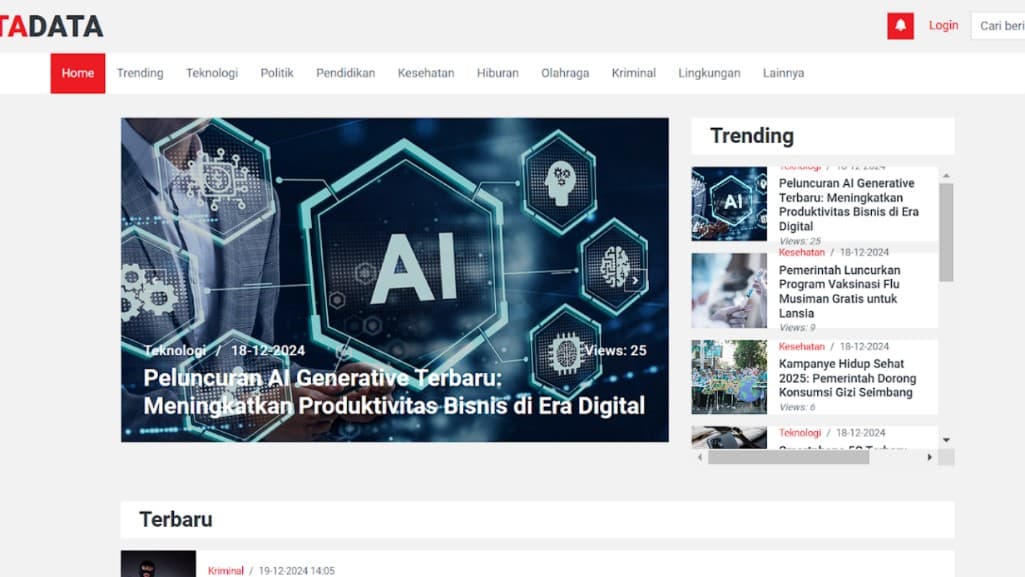 Screenshot Sistem Informasi Portal Berita - KataData